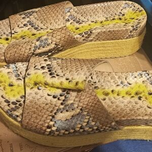 Reptile Patterned Sandals with Yellow Accents